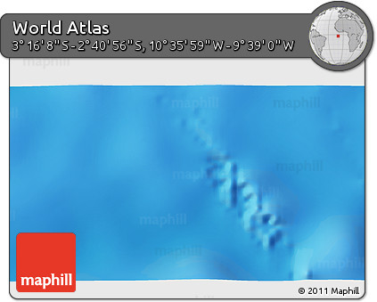Physical 3D Map of the Area around 2° 58' 32" S, 10° 7' 30" W