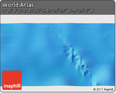 Physical 3D Map of the Area around 2° 58' 32" S, 10° 7' 30" W