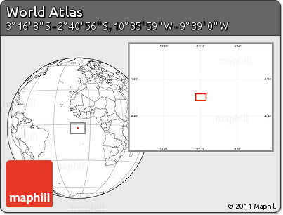 Blank Location Map of the Area around 2° 58' 32" S, 10° 7' 30" W