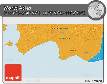 Political 3D Map of the Area around 2° 58' 32" S, 110° 34' 29" E