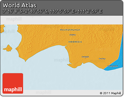 Political 3D Map of the Area around 2° 58' 32" S, 110° 34' 29" E
