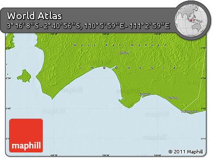 Physical Map of the Area around 2° 58' 32" S, 110° 34' 29" E