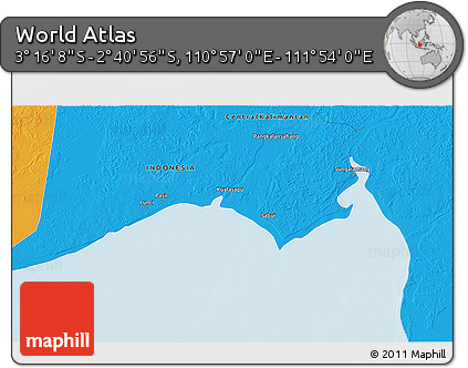 Political 3D Map of the Area around 2° 58' 32" S, 111° 25' 30" E