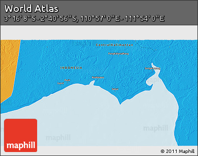 Political 3D Map of the Area around 2° 58' 32" S, 111° 25' 30" E