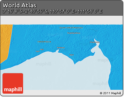 Political 3D Map of the Area around 2° 58' 32" S, 111° 25' 30" E