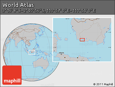 Gray Location Map of the Area around 2° 58' 32" S, 111° 25' 30" E