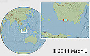 Savanna Style Location Map of the area around 2° 58' 32" S, 112° 16' 30" E, hill shading
