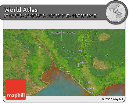 Satellite 3D Map of the Area around 2° 58' 32" S, 113° 7' 30" E
