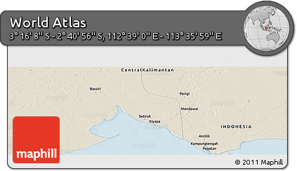 Shaded Relief Panoramic Map of the Area around 2° 58' 32" S, 113° 7' 30" E