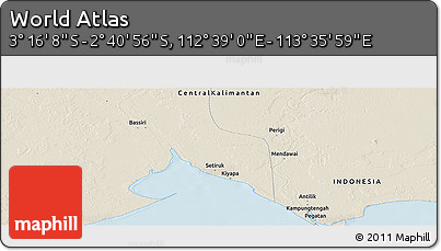 Shaded Relief Panoramic Map of the Area around 2° 58' 32" S, 113° 7' 30" E