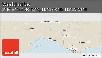 Shaded Relief Panoramic Map of the Area around 2° 58' 32" S, 113° 7' 30" E