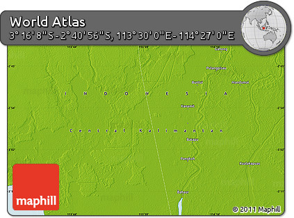 Physical Map of the Area around 2° 58' 32" S, 113° 58' 29" E