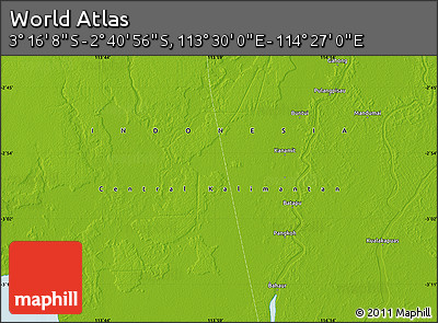 Physical Map of the Area around 2° 58' 32" S, 113° 58' 29" E