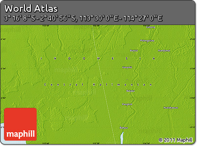 Physical Map of the Area around 2° 58' 32" S, 113° 58' 29" E