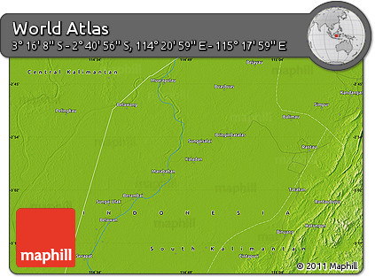 Physical Map of the Area around 2° 58' 32" S, 114° 49' 29" E