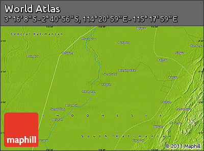Physical Map of the Area around 2° 58' 32" S, 114° 49' 29" E