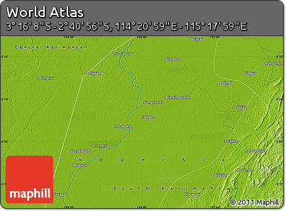 Physical Map of the Area around 2° 58' 32" S, 114° 49' 29" E