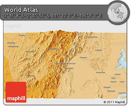 Political 3D Map of the Area around 2° 58' 32" S, 115° 40' 30" E