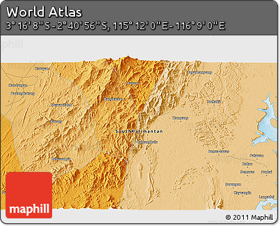 Political 3D Map of the Area around 2° 58' 32" S, 115° 40' 30" E