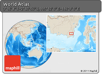 Shaded Relief Location Map of the Area around 2° 58' 32" S, 115° 40' 30" E