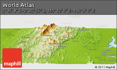Physical Panoramic Map of the Area around 2° 58' 32" S, 115° 40' 30" E