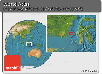 Satellite Location Map of the Area around 2° 58' 32" S, 117° 22' 30" E