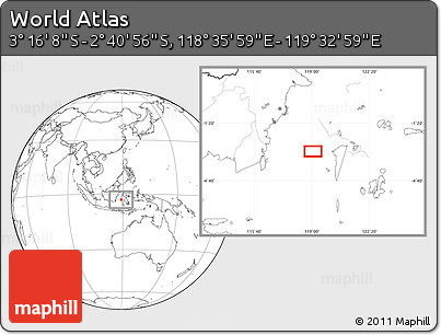 Blank Location Map of the Area around 2° 58' 32" S, 119° 4' 29" E