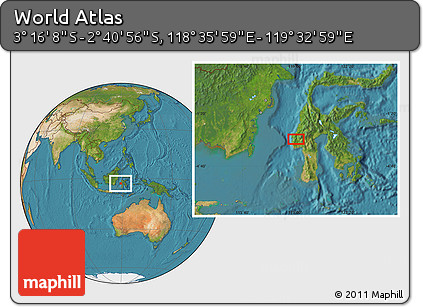 Satellite Location Map of the Area around 2° 58' 32" S, 119° 4' 29" E