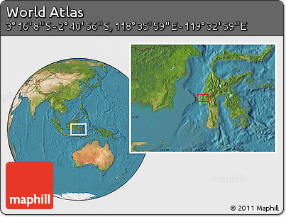 Satellite Location Map of the Area around 2° 58' 32" S, 119° 4' 29" E