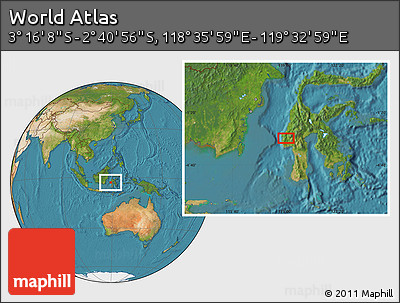 Satellite Location Map of the Area around 2° 58' 32" S, 119° 4' 29" E