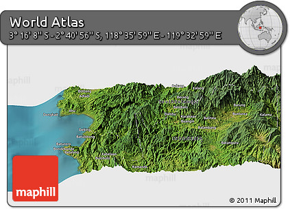 Satellite Panoramic Map of the Area around 2° 58' 32" S, 119° 4' 29" E