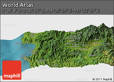 Satellite Panoramic Map of the Area around 2° 58' 32" S, 119° 4' 29" E