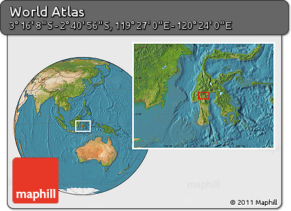 Satellite Location Map of the Area around 2° 58' 32" S, 119° 55' 30" E