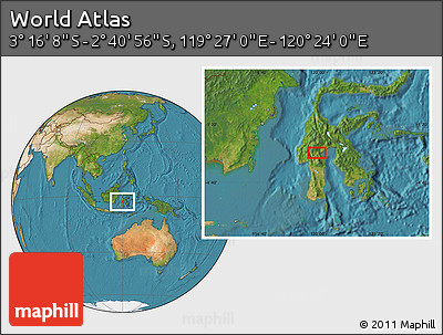 Satellite Location Map of the Area around 2° 58' 32" S, 119° 55' 30" E