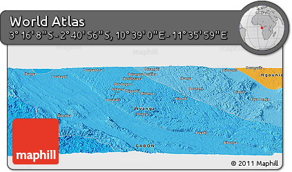 Political Panoramic Map of the Area around 2° 58' 32" S, 11° 7' 30" E