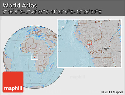 Gray Location Map of the Area around 2° 58' 32" S, 11° 58' 29" E, hill shading