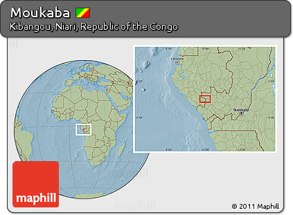 Savanna Style Location Map of Moukaba, hill shading