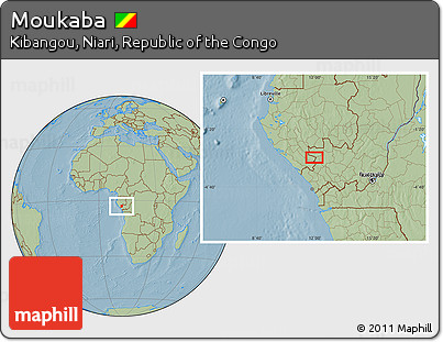 Savanna Style Location Map of Moukaba, hill shading