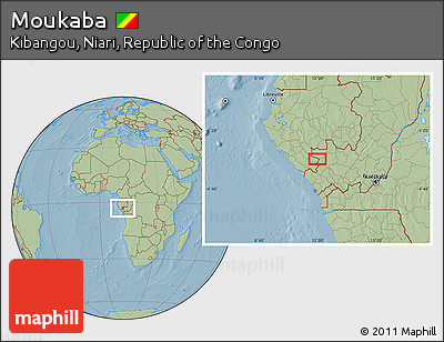 Savanna Style Location Map of Moukaba, hill shading