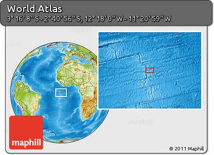 Physical Location Map of the Area around 2° 58' 32" S, 11° 49' 29" W