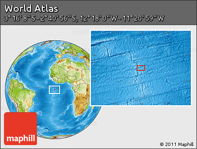 Physical Location Map of the Area around 2° 58' 32" S, 11° 49' 29" W