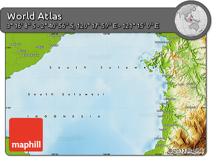 Physical Map of the Area around 2° 58' 32" S, 120° 46' 30" E