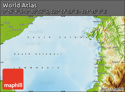 Physical Map of the Area around 2° 58' 32" S, 120° 46' 30" E
