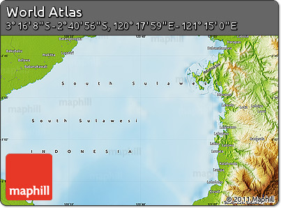 Physical Map of the Area around 2° 58' 32" S, 120° 46' 30" E