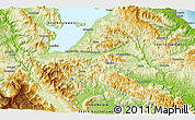 Physical 3D Map of the area around 2° 58' 32" S, 121° 37' 30" E