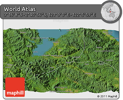 Satellite 3D Map of the Area around 2° 58' 32" S, 121° 37' 30" E