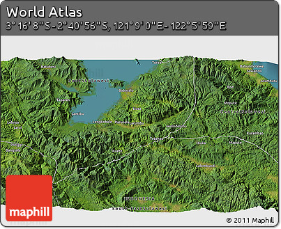 Satellite 3D Map of the Area around 2° 58' 32" S, 121° 37' 30" E