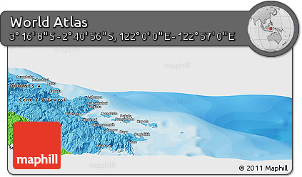 Political Panoramic Map of the Area around 2° 58' 32" S, 122° 28' 29" E