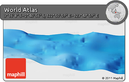 Shaded Relief Panoramic Map of the Area around 2° 58' 32" S, 123° 19' 29" E