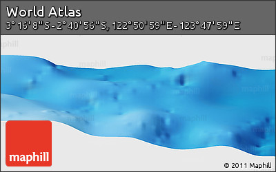 Shaded Relief Panoramic Map of the Area around 2° 58' 32" S, 123° 19' 29" E